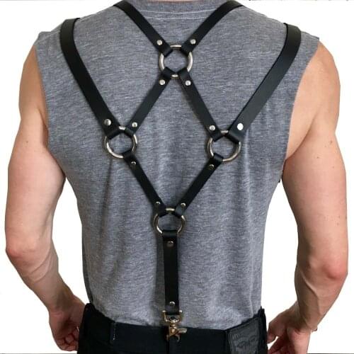 Faux PU Mens Sexy Harness Lederen Harnas Mannen Punk Verstelbare Body Borst Harnas Bretels Riem Cosplay BDSM Bondage Men Tops