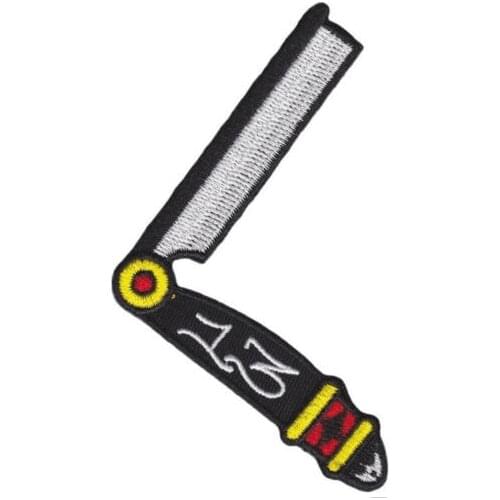 Straight Razor embroidery fabric Iron on Patches for clothing Barber Gothic Punk Rockabilly applique