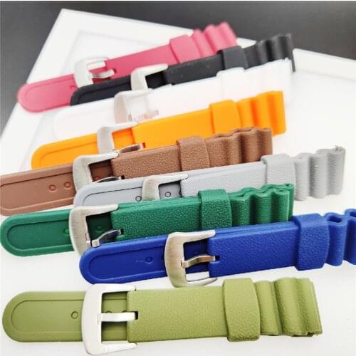 22mm Watch Strap Band Stainless Steel Pin Buckle Waterproof Rubber Watch Strap for Watch Modification Accessories