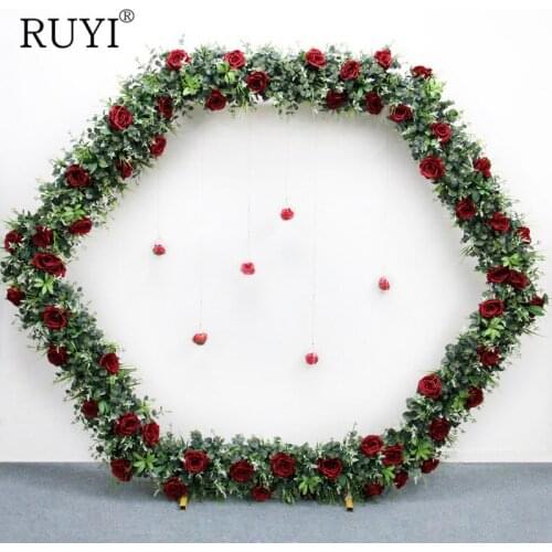Ruyi Custom Gold Money Leaf Flower Row Everlasting Rose Arch Christmas Wreath Home Hotel Wedding Party Background Decorations