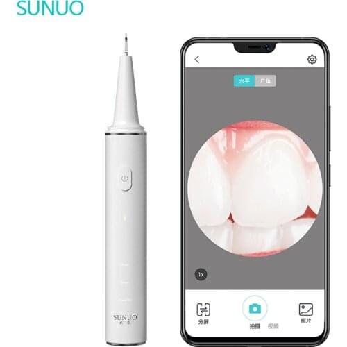 SUNUO Visual Electric Ultrasonic Dental whitener Scaler Teeth Calculus Tartar Remover Smart App 500W HD endoscope Cleaner Tooth