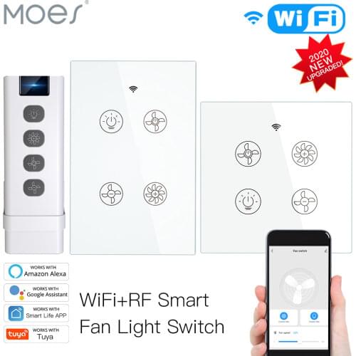 New WiFi RF Smart Ceiling Fan Light 2/3 Way Control Smart Life/Tuya APP RF Remote Speed Control Alexa Google Home Compatible