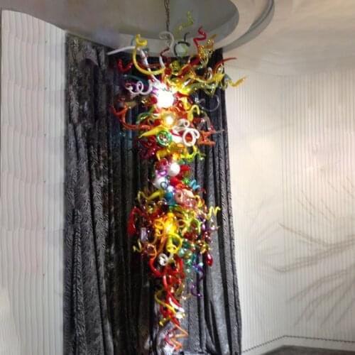 Vintage Mouth Blown Glass Chandelier Lamp for Home Decor Colorful Murano LED Long Flush Mounted Lighting Fixtures 72 Inches