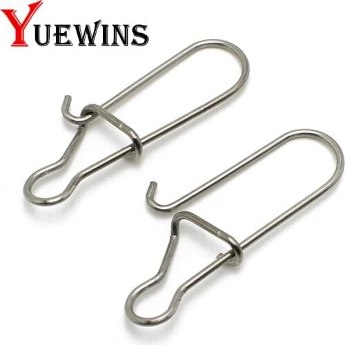 Yuewins 50pcs Hooked Snap Stainless Steel Fishing Barrel Swivel Safety Snaps Fishing Hook Connector Tackle Accessory QA289