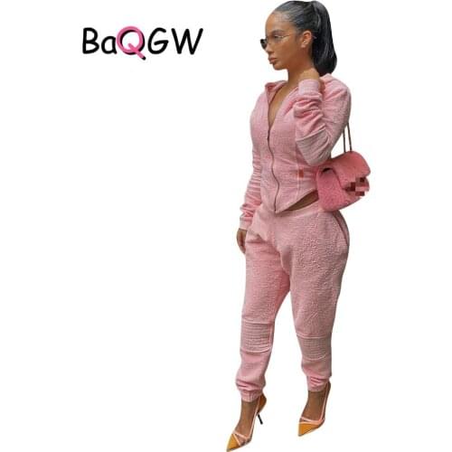 BaQGW Fleece Zipper Hoodies Matching Two Piece Sets Women Autumn Winter Cozy Loose Solid Sporty Jacket+Fitness Pants Hot Pink