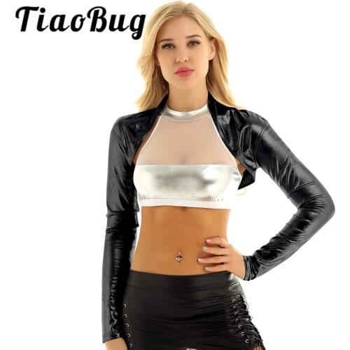 Women Bridesmaid Wedding Shrug Shiny Metallic Long Sleeves Open Front Shrug Bolero Short Crop Cardigan Top for Stage Performance