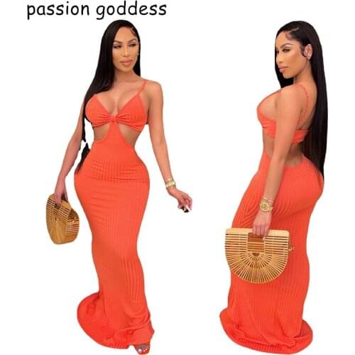 Hot Summer Women Sexy Spaghetti Strap Floor Length Dress 2020 Deep V Neck Hollow Out Skinny Slim Elegant Party Long Maxi Dress