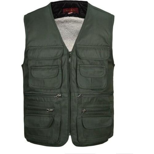 Fleece Winter Vest Mens Multi Pockets Spring Autumn Waistcoat Photographer Fishing Casual Warm Sleeveless Jacket Plus Size 4XL