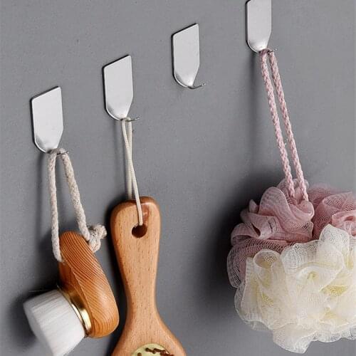 2PC Self Adhesive Hook Stainless Steel Punching-free Strong Seamless Holder Hook Nail-free Kitchen Bathroom Simple Hanger Hook