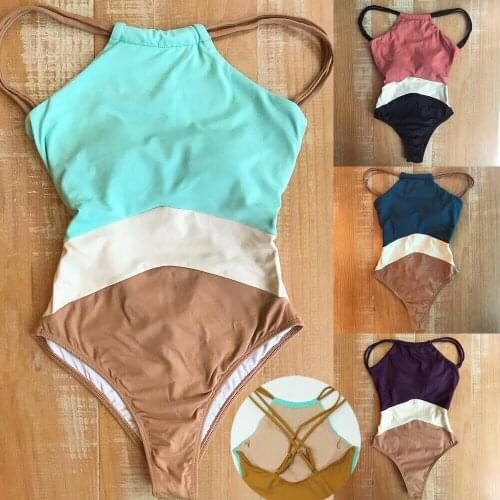 2019 New Style Patchwork Sexy Womens Swimwear One Piece Swimsuit Monokini Push Up Padded Bikini Bathing