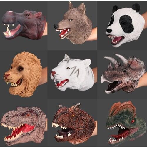 Shark Dinosaur Dog Hand Puppet Non-toxic Simulation Soft Animal Rubber Head Glove Puppets Funny Horror hand finger Toys For Kids