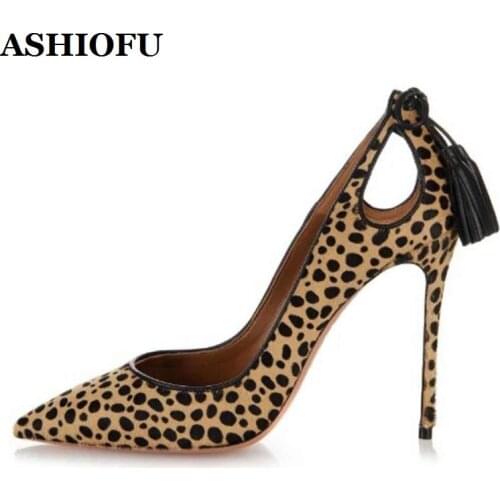ASHIOFU Handmade New Womens High Heels Pumps Fringed&Tassels Party Prom Slip-on Dress Shoes Evening Club Fashion Court Shoes