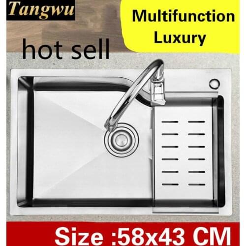 Free shipping Apartment kitchen manual sink single trough multifunction do the dishes 304 stainless steel hot sell 580x430 MM