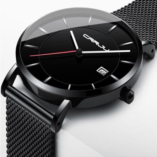 Crrju Mens Watches Black Business Waterproof Sport Quartz Watch Men Brand Luxury Date Clock Male Stainless Steel Wrist Watch