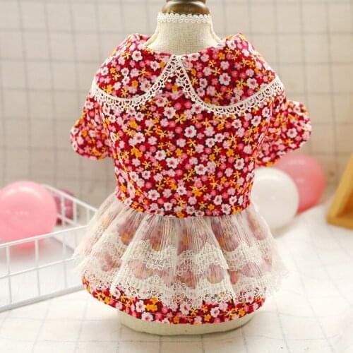 Litte Floral Dog Dress Spring Summer Cotton Doll Collar Dog Clothes For Dogs Chihuahua Poodle Lovely Princess Skirt Pet Apparels