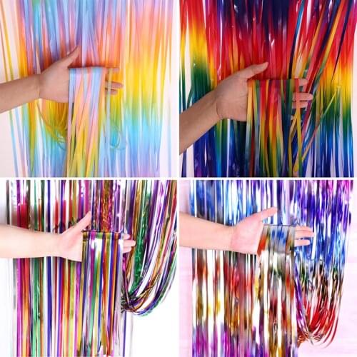 Backdrop Decoration Laser Curtain 1*2M Safety Decoration Curtain Glitter Curtain Party Rainbow Tinsel Foil Fringe Curtain