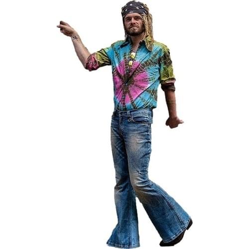 Punk Style Jeans Men Denim Trousers Blue High Waist Retro Mens Flare Pants Trend Loose Fashion Plus Size Jeans Men Clothing