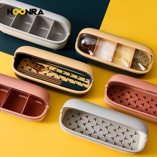 HOONRA Salt Pepper Spice Seasoning Container Transparent Organizer Food Seasoning Box Jars Storage Tool Storage Box Accessories