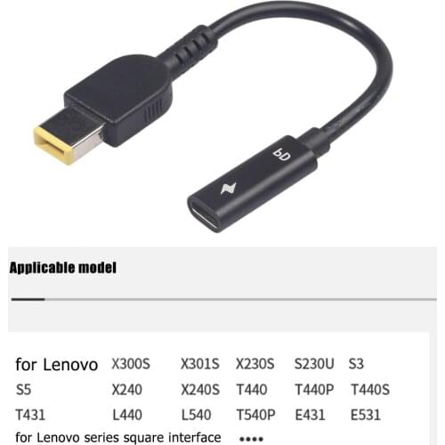 Type-C Female to Square DC Male PD Power Charger Connector Cable All-copper Conductor Induction Chip 15cm for Lenovo Thinkpad