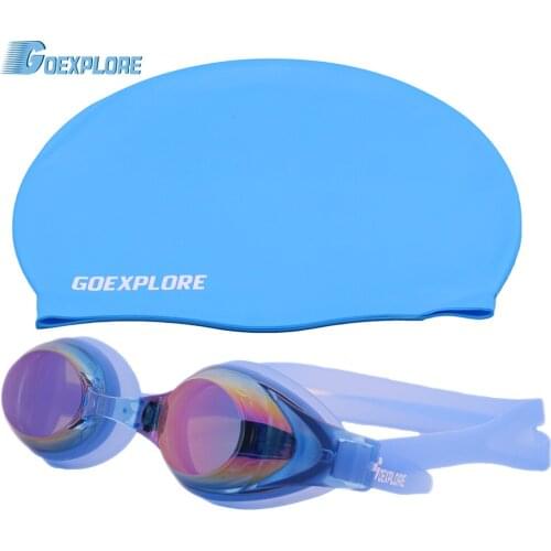 Goexplore Swimming Cap+Swimming Goggles Men Women Adult Free size Waterproof Sports Swim Pool Swimwear Swim glasses