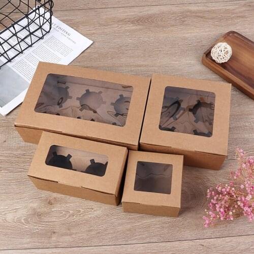1PCS Kraft Paper Cupcake Packing Box With Window Cardboard Cake Muffin Cookies Candy Box Wedding Party Birthday Favors New