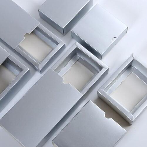 10Pcs Small Gift Boxes Silver Paper Packaging Box 350gsm Kraft Drawer Box Blank Jewelry Boxes Cardboard Carton Party Supplies