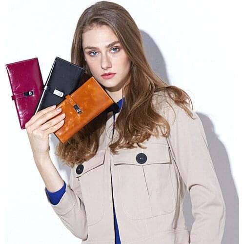 Vintage Luxury Wallet Female Genuine Leather Women Leather Purse Long Wallet Ladies hasp Card Holder Coin Small Purses For Girls