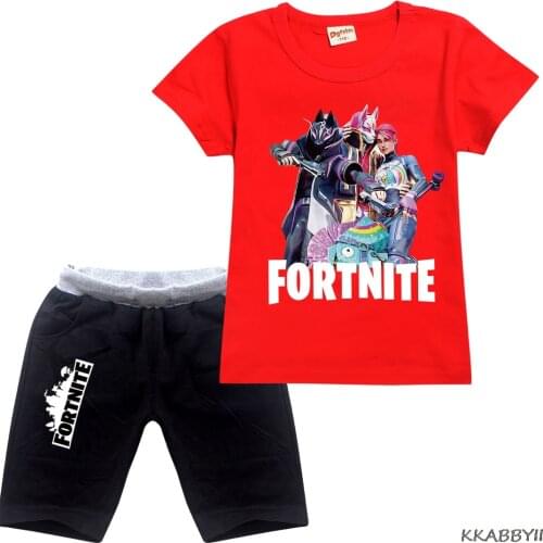 Foreign Trade Cartoon Childrens Wear Summer Cotton Short-Sleeved T Shirt + Trousers Childrens Set Fortnites Night