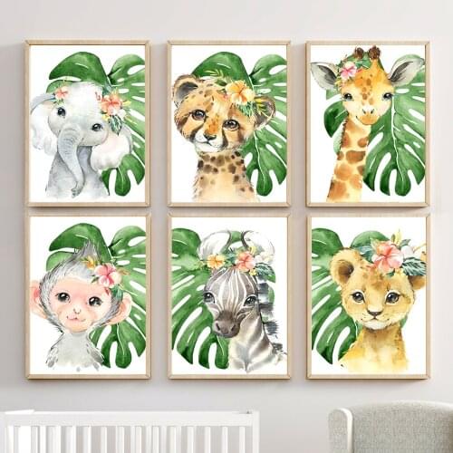 Monstera Leopard Elephant Sloth Jungle Animals Nordic Posters And Prints Wall Art Canvas Painting Wall Pictures Kids Room Decor