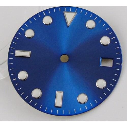 Blue Sunburst Sterile Black Men Watch Dial Date Window Fit NH35 Movement