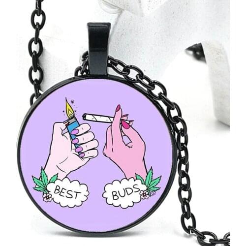 New Necklace 2020 Product Best Friend Forever Couple Necklace Best Lace Lighter and Cigarette Cabochon Glass Pendant Necklace
