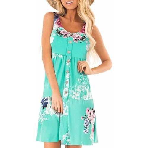 Dress Women Elegant Boho Button Oneck Floral Print Casual Summer Dress 2021 loose Suspender Dresses Vestidos De Mujer Robe Femme