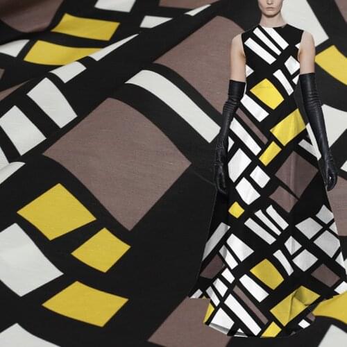 White waxbe 32momme Geometry Printed Thicken Silk Linen Flax Fabrics Garment Materials Women Dress Sewing DIY Cloth Freeshipping