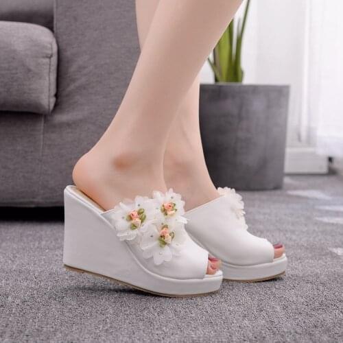 Women Slippers Summer Platform Wedges High Heels Tie Peep Toe Fashion Slides Beach Outdoor Ladies Shoes