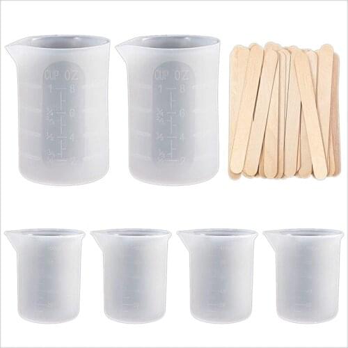 Silicone Measuring Cups For Resin, Resin Mixing Cups, Epoxy Measuring Cups With Wooden Stirrers