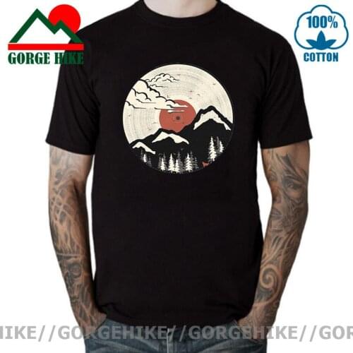 Tatooine Vintage Vinyl Disc Mount Fuji Tshirt Record Mountain Forest Birds Fox Landscape Black Mens T Shirt Cotton Quality Tees