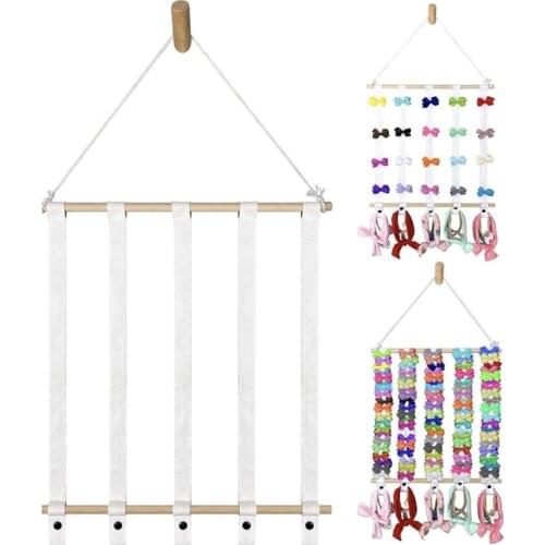 Nordic Woven Wooden Sticks Girls Hair Bows Storage Belt Kids Hairpin Hair Clips Holder Hair Accessories Headbands Organizer