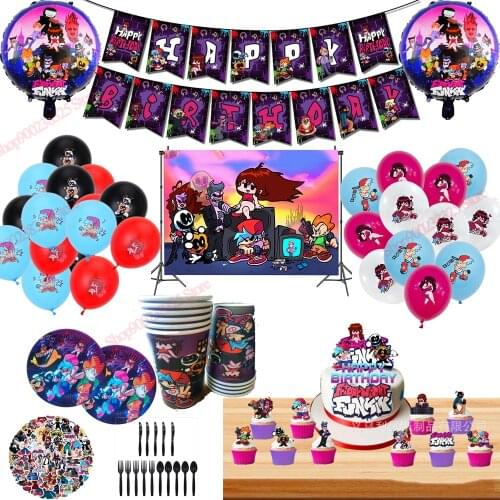 Friday Night Funkin Party Supplies Paper Cup Plate Napkin Flag Hat Cap Straw Kids Birthday Party Disposable Tableware Birthday