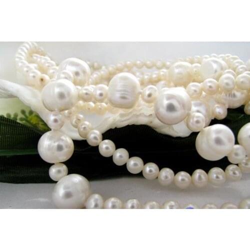 Unique Pearls jewellery Store 50'' 10mm White Round Freshwater Cultured Pearl Necklace Charming Women Gift