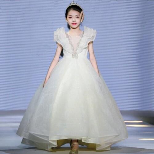 High-End Children Sequined Trailing Evening Gown Wedding Birthday Party Princess Kids Catwalk Dresses For Girl Vestidos L1109