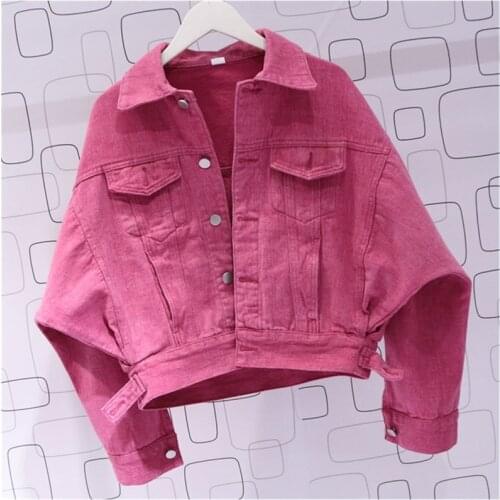 2020 Spring Autumn Fashion Coat Denim Jacket Women Loose Bat Sleeve Casual Female Jacket Single-breasted Tops HK302