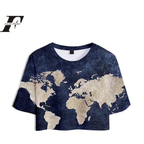2019 WORLD MAP t shirt women National plate country section harajuku 3D print Tops Girl Short t-shirt Sexy Casual Tshirt Clothes