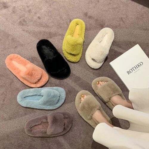 Womens shoes Korean version 2020 autumn new mink fur thick-soled flip-flop candy color fur slippers womens shoes