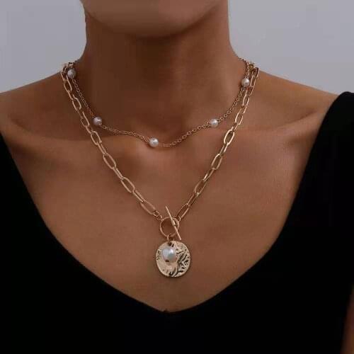 Fashion Personality Lady Necklace Creative Simple Chain Pearl Pendant Double Alloy Clavicle Necklace 2021 Trend New Party Gift