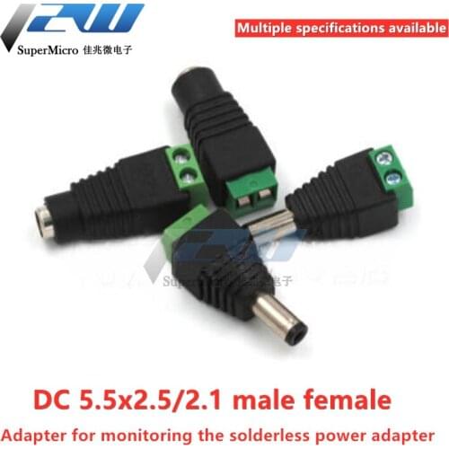 10pcs 12V 2.1x5.5mm 5.5*2.5mm solderless DC power male / female plug adapter connector 2.1/2.5mm socket for CCTV monochrome LED