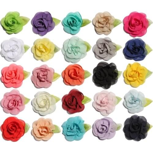120PCS 5.5cm Newborn Fashion Rolled Decorative Fabric Flowers with Leaves for Home Garden Chiffon Flowers for Wedding Decoration