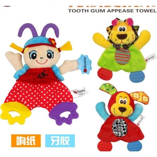 15PCS/LOT newest cute soft animal colorful placate towel with teether sound paper developmental toys