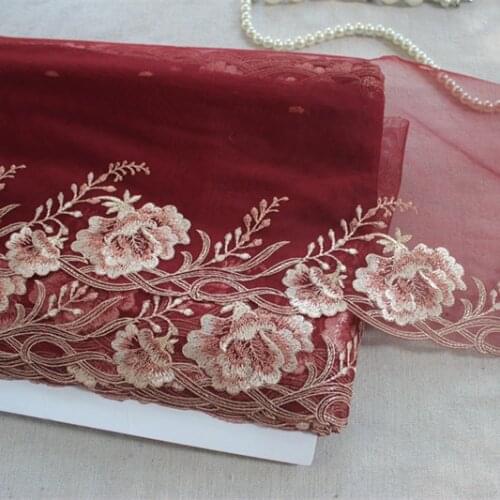 2Yards/Lot High Quality Wine Red Embroidery Tulle Lace Trim Lace Fabric Mesh Floral Lace Ribbon Sewing DIY Cloth