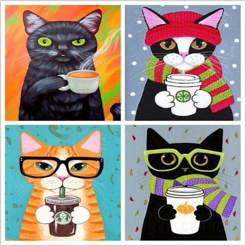 LUOVIZEM DIY 5D Diamond Painting Cartoon Cat Embroidery Cross Stitch Full Square/Round Drill Animal Pattern Children Room Decor