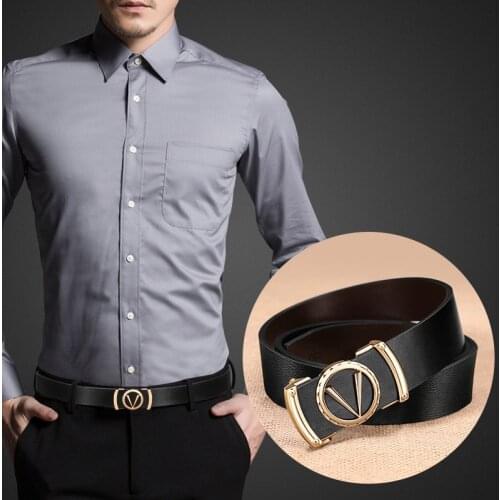 Automatic Toothless Alloy Buckle Men Belt Genuine Leather Cowhide Strap For Male Business Mens Belts pour hommes marque de luxe